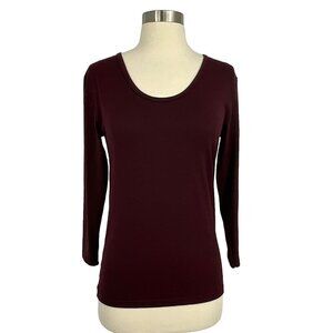 Guy Laroche Size 95 / US M Top Burgundy Long Sleeve Scoop Neck Basic Casual